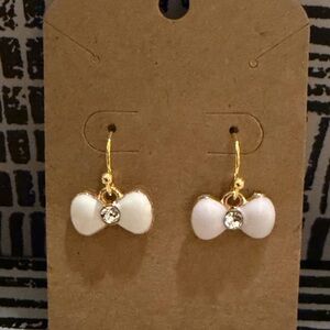 Elegant White Bow Earrings with Gold Accents